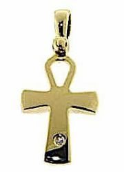 Immagine di Chiave della Vita Ankh Croce Copta Ansata Ciondolo Pendente gr 2,2 Oro giallo 18kt con Brillante da Donna 