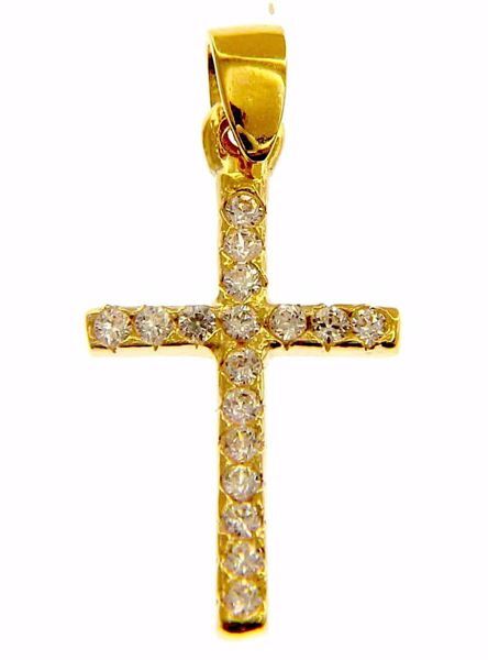 Picture of Straight Cross with Light Spots Pendant gr 1,1 Yellow Gold 18k with Zircons for Woman 