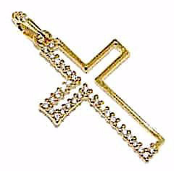 Immagine di Croce stilizzata con punti luce Ciondolo Pendente gr 1,4 Oro giallo 18kt con Zirconi da Donna 