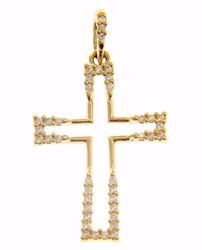 Immagine di Croce stilizzata con punti luce Ciondolo Pendente gr 1,55 Oro giallo 18kt con Zirconi da Donna 