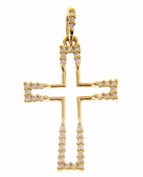 Immagine di Croce stilizzata con punti luce Ciondolo Pendente gr 1,55 Oro giallo 18kt con Zirconi da Donna 