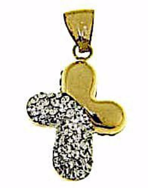 Picture of Rounded Cross with Light Spots Pendant gr 1,1 Yellow Gold 18k with Zircons for Woman 