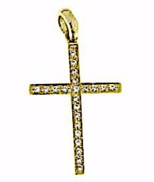 Imagen de Cruz recta con puntos de Luz Colgante gr 1,35 Oro amarillo 18kt con Zircones para Mujer 