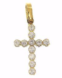 Picture of 11-bezels Cross with light dots Pendant gr 0,9 Yellow Gold 18k with Zircons for Woman 