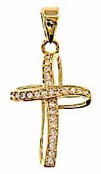 Immagine di Croce a nastro con punti luce Ciondolo Pendente gr 1,25 Oro giallo 18kt con Zirconi da Donna 