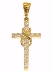 Immagine di Croce dritta con punti luce e nodo Ciondolo Pendente gr 1,5 Oro giallo 18kt con Zirconi da Donna 