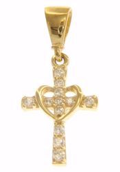 Picture of Flared Cross with Light Spots and Cuore Pendant gr 0,85 Yellow Gold 18k with Zircons for Woman 