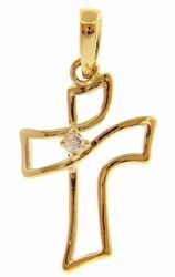 Immagine di Croce design con castone taglio brillante punti luce Ciondolo Pendente gr 1 Oro giallo 18kt con Zirconi da Donna 