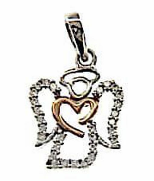 Picture of Guardian Angel with Heart and Light Spots Pendant gr 1,4 Bicolour rose white Gold 18k with Zircons for Woman, Boy and Girl