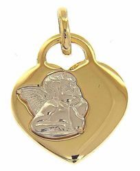 Picture of Heart with Angel of Raphael Pendant gr 1,9 Bicolour yellow white Gold 18k for Woman, Boy and Girl