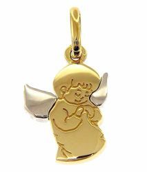 Picture of Guardian Angel praying Pendant gr 2,6 Bicolour yellow white Gold 18k for Children (Boys and Girls)
