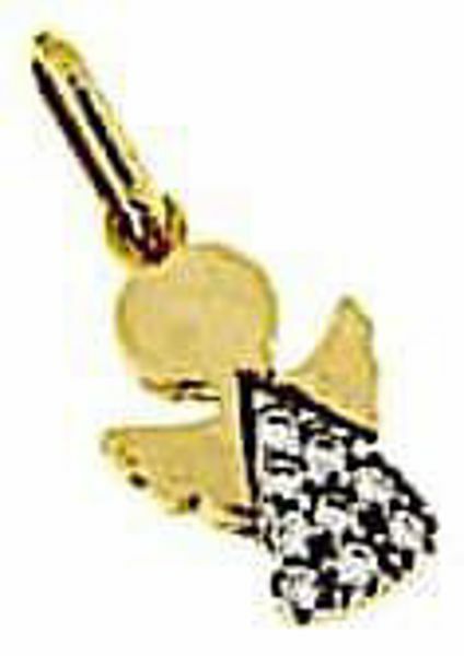 Immagine di Angelo stilizzato con punti luce Ciondolo Pendente gr 1,6 Oro giallo 18kt con Zirconi per Bimba e Bimbo 