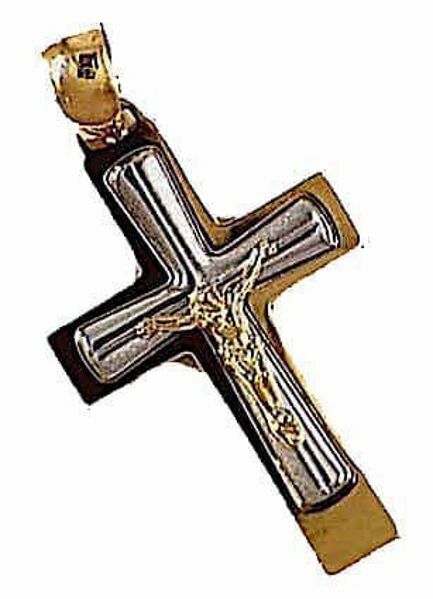 Picture of Double Cross with Body of Christ Pendant gr 2,3 Bicolour yellow white Gold 18k relief printed plate for Man