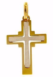 Immagine di Croce doppia traforata Ciondolo Pendente gr 1,45 Bicolore Oro massiccio giallo bianco 18kt da Uomo