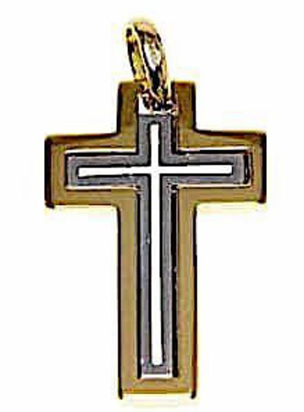 Picture of Latin triple Cross Pendant gr 5,4 Bicolour yellow white solid Gold 18k for Man