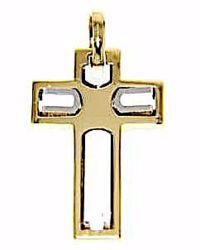 Immagine di Croce dritta con inserti Ciondolo Pendente gr 4,9 Bicolore Oro massiccio giallo bianco 18kt da Uomo