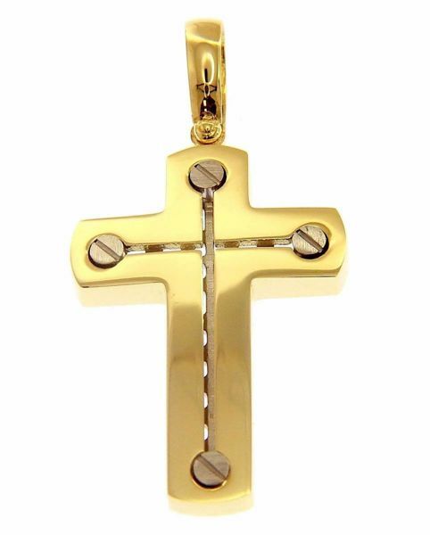 Picture of Modern Design Cross with screws Pendant gr 5,6 Bicolour yellow white solid Gold 18k for Man
