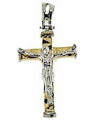 Imagen de Cruz Moderna diamantada con Cuerpo de Cristo Colgante gr 2 Bicolor Oro blanco amarillo 18kt Tubo hueco para Hombre