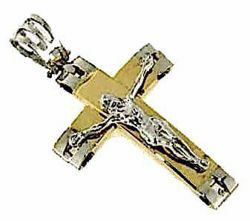 Picture of Modern Cross with Body of Christ Pendant gr 2,9 Bicolour yellow white Gold 18k Hollow Tube for Man 