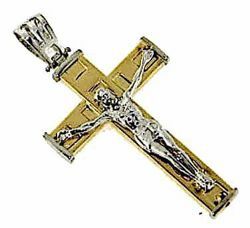 Imagen de Cruz Moderna con Cuerpo de Cristo Colgante gr 3,4 Bicolor Oro blanco amarillo 18kt Tubo hueco para Hombre