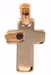 Immagine di Croce moderna con inserto Ciondolo Pendente gr 2 Bicolore Oro nero bianco 18kt a Canna vuota da Uomo 