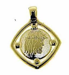 Picture of Holy Face of Jesus Christ with Crown of Thorns Square Medal Pendant gr 0,95 Yellow Gold 9k Unisex Woman Man 