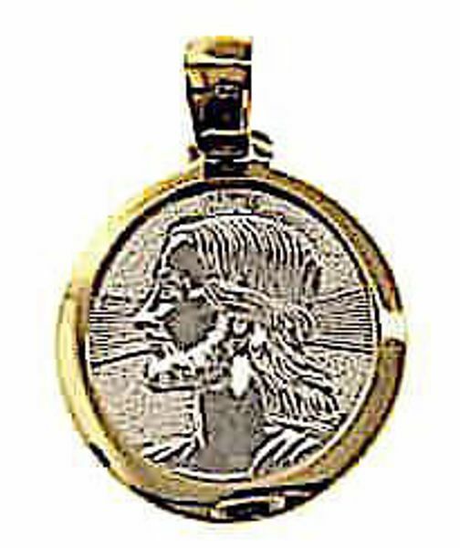 Picture of Holy Face of Jesus with aureole Sacred Medal Round Pendant gr 2,4 Bicolour yellow white Gold 18k Unisex Woman Man 