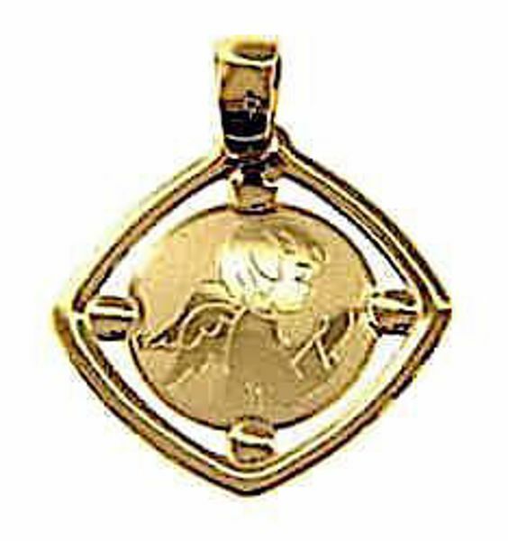 Picture of Guardian Angel praying Sacred Square Medal Pendant in bas-relief gr 1,15 Yellow Gold 18k for Children (Boys and Girls)