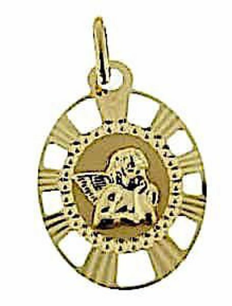 Imagen de Ángel de Rafael con borde perforado Medalla Sagrada Colgante oval gr 1,1 Oro amarillo 18kt para Mujer y para Niña y Niño