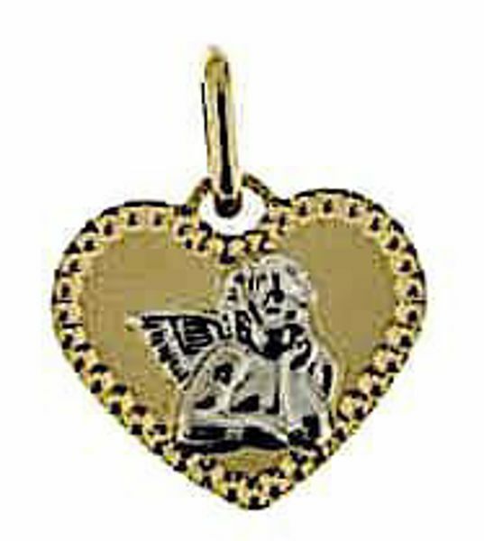 Immagine di Cuore con Angelo di Raffaello con bordo diamantato Medaglia Sacra Pendente gr 0,85 Bicolore Oro giallo bianco 18kt Donna Bimba Bimbo