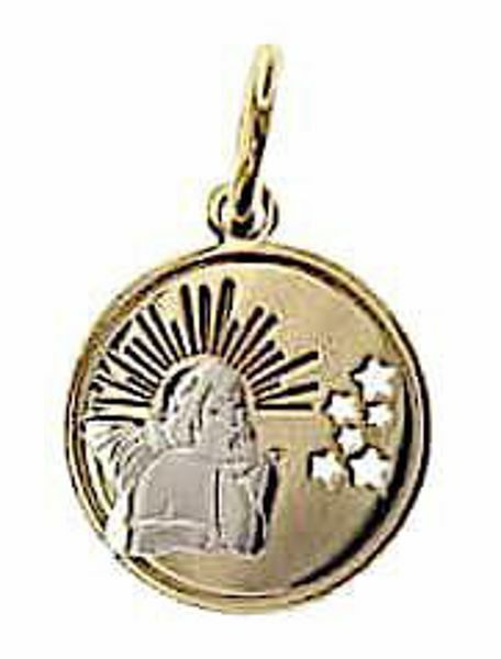 Imagen de Ángel de Rafael con Rayos y Estrellas Medalla Sagrada Colgante redonda gr 1,2 Bicolor Oro blanco amarillo 18kt para Mujer y para Niña y Niño