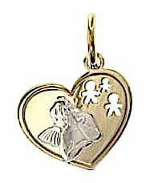 Imagen de Ángel de Rafael con Corazón y Niños Medalla Sagrada Colgante gr 1,1 Bicolor Oro blanco amarillo 18kt para Mujer y para Niña y Niño