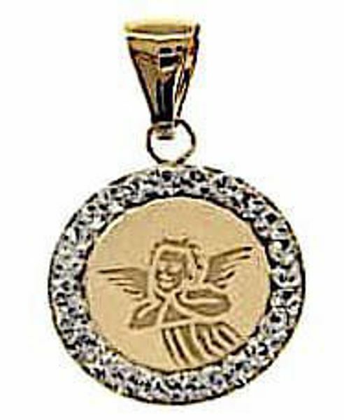 Immagine di Angelo di Raffaello con corona Medaglia Pendente tonda gr 0,6 Oro giallo 18kt con Zirconi Donna Bimba Bimbo