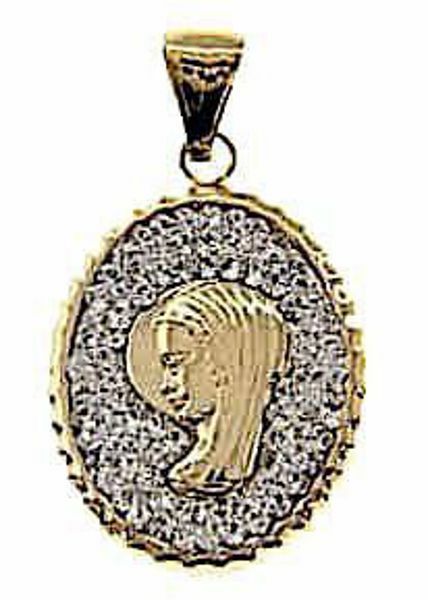 Imagen de Virgen María Nuestra Señora Aureola puntos de luz Medalla Colgante oval gr 1,3 Oro amarillo 18kt Zircones borde de Corona para Mujer 