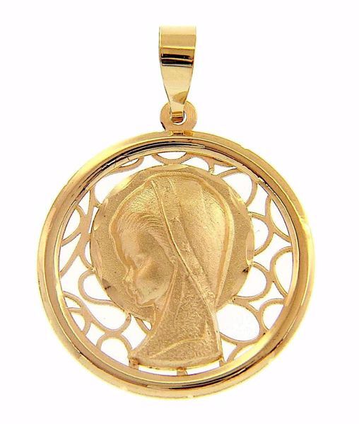 Immagine di Madonna in preghiera sfondo traforato Medaglia Sacra Pendente tonda gr 1,5 Oro giallo 18kt da Donna 