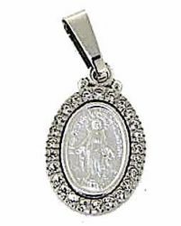 Picture of Miracolous Madonna Our Lady of Graces with Crown and Light Spots Coining Sacred Oval Medal Pendant gr 3 White Gold 18k with Zircons for Woman 