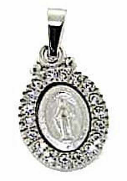 Immagine di Madonna Miracolosa con Corona punti luce Medaglia Sacra Pendente ovale Conio gr 2 Oro bianco 18kt con Zirconi da Donna 