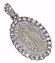 Picture of Miracolous Madonna Our Lady of Graces Sacred Oval Medal Pendant gr 2,3 White Gold 18k with Zircons for Woman 