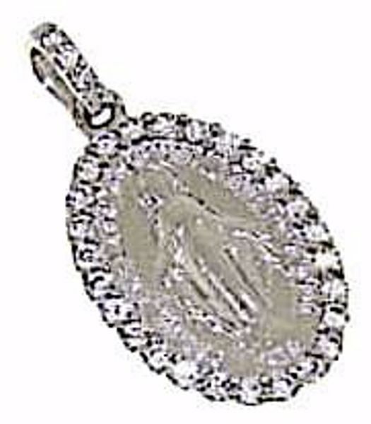 Imagen de Virgen María Nuestra Señora Madonna Milagrosa media Medalla Sagrada Colgante oval gr 2,3 Oro blanco 18kt con Zircones para Mujer 