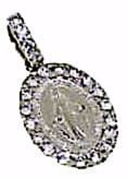 Imagen de Virgen María Nuestra Señora Madonna Milagrosa pequeña Medalla Colgante oval gr 1,15 Oro blanco 18kt con Zircones para Mujer 