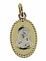 Imagen de Madonna Virgen con el Niño con borde diamantado Medalla Sagrada Colgante oval gr 1 Bicolor Oro blanco amarillo 18kt para Mujer 