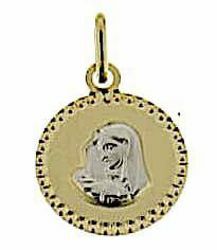 Imagen de Virgen María Nuestra Señora de los Dolores con borde diamantado Medalla Sagrada Colgante redonda gr 1 Bicolor Oro blanco amarillo 18kt para Mujer 