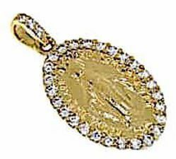 Picture of Miracolous Madonna Our Lady of Graces Sacred Oval Medal Pendant gr 2,2 Bicolour yellow white Gold 18k with Zircons for Woman 