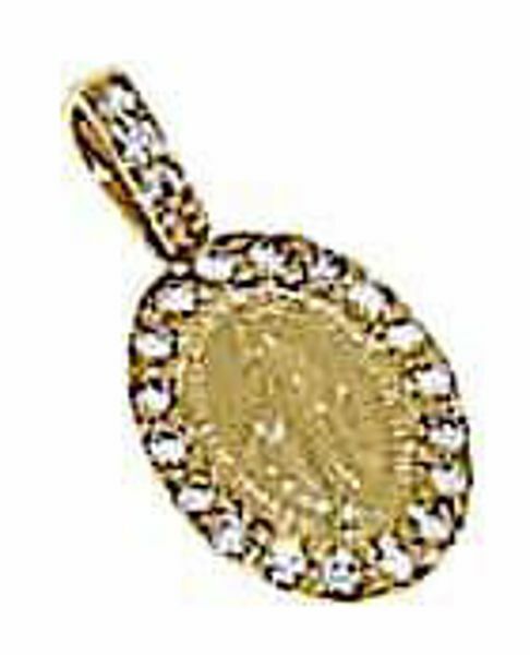 Picture of Miracolous Madonna Our Lady of Graces Sacred Oval Medal Pendant gr 1,05 Bicolour yellow white Gold 18k with Zircons for Woman 