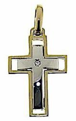 Picture of Double arch Cross Pendant gr 3 Bicolour yellow white Gold 18k with Brilliant Unisex Woman Man 