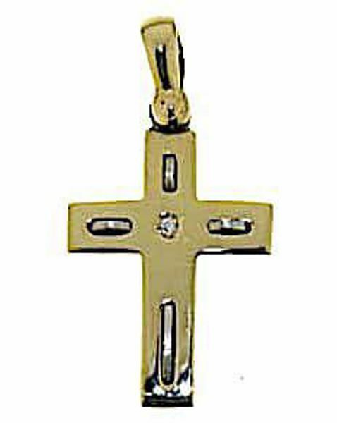 Immagine di Croce moderna con inserti Ciondolo Pendente gr 2,8 Bicolore Oro giallo bianco 18kt con Diamanti taglio a Brillante Unisex Donna Uomo 