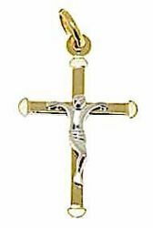 Picture of Modern Cross with Body of Christ Pendant gr 1,1 Bicolour yellow white Gold 18k relief printed plate Unisex Woman Man 