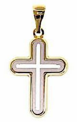Picture of Perforated Double rounded Cross Pendant gr 1,65 Bicolour yellow white Gold 18k relief printed plate Unisex Woman Man 