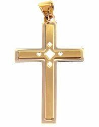 Picture of Perforated double Straight Cross Pendant gr 2 Bicolour yellow white Gold 18k relief printed plate Unisex Woman Man 