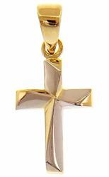 Immagine di Croce moderna a elica Ciondolo Pendente gr 0,9 Bicolore Oro giallo bianco 18kt lastra stampata a rilievo Unisex Donna Uomo 